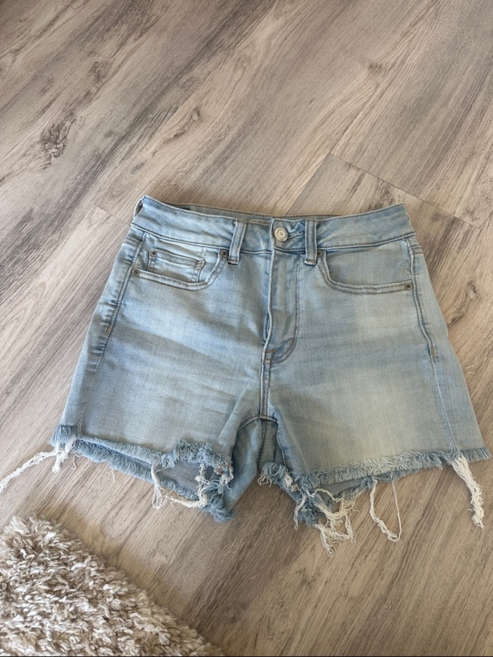 American Eagle Outfitters Light Blue Frayed Hem Denim Shorts